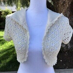 Vintage Anthro! Moth Crochet Cream Hooded Shrug